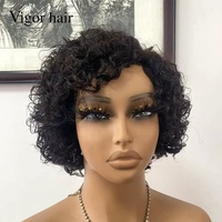 Perruques Courtes Pixie Bouclées en Cheveux Humains, Perruque Pixie Bouclée Jerry, Perruque Entièrement Faite à la Machine