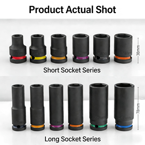 Clé à douille pneumatique robuste de 1/2 pouce à paroi épaisse avec anneau de couleur, douille à pneu allongée, outil de réparation automobile, ensemble de 6/11/16/35 pièces - Product Image 3