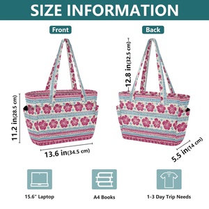 Sac fourre-tout rétro bohème durable pour femme, motif fleur d'hibiscus, personnalisé, matelassé en polyester, avec longue anse et fermeture éclair - Product Image 3