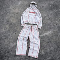 Survêtements personnalisés avec logo brodé et surpiqûres contrastées pour hommes, en coton épais, vêtements pour hommes, ensembles amples surdimensionnés, fabricants