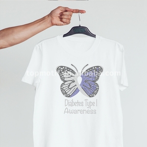 Kupu-kupu <span class=keywords><strong>Diabetes</strong></span> Tipe 1 Kesadaran Terbuat dari Biru Royal Berlian Imitasi Hitam Memperbaiki Panas Transfer untuk Anak Perempuan Kemeja Garmen Hoodies - Product Image 3