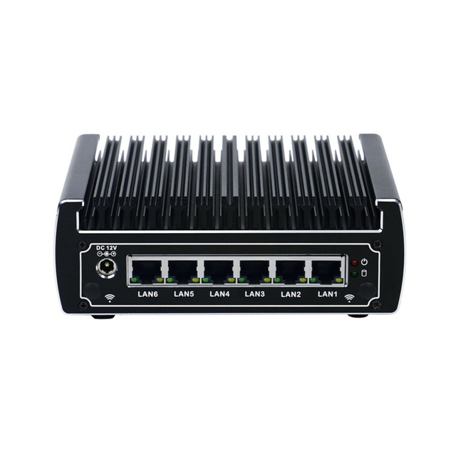 Intel Celeron 3865U /I3 / I5 Fanless Mini Pc 12v X86 Industrial Embedded BOX 6 LAN Port Display Embedded Computer OEM /ODM Stock