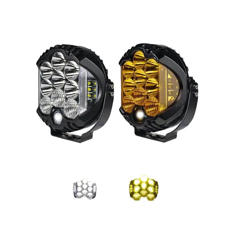 New Dual Color 5/7/9 Inch LED Work Light for Cars and Motorcycles Round Front Bumper Luces De Trabajo Headlights with Red LED