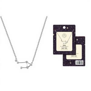 Collier tendance en argent et plaqué or avec carte du zodiaque de la balance, orné de strass et d'une chaîne à maillons en diamant - Product Image 1