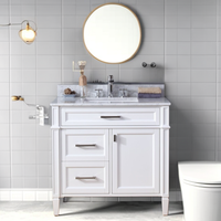 Meuble de salle de bain sur pied avec lavabo simple de 36 pouces, dessus en marbre artificiel, style moderne, marque Guanda, blanc/bleu/gris