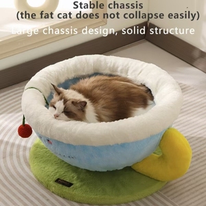 Tempat Tidur Kucing Bentuk Cangkir Kopi Baru Desain Kartun Modern Dengan Bola Sisal Gantung Semua Musim untuk Kucing Bermain dan Istirahat di Dalam Ruangan - Product Image 5