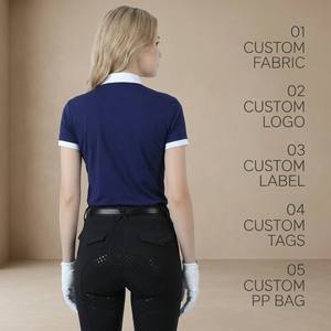 Camisa de Polo Ecuestre de Manga Corta para Mujer, Cuello Alto, Botones Frontales, Ribete en Contraste, Personalizable, ARLAN Relaxed - Product Image 2
