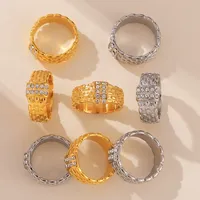Trendiger Eingelegter Klarer Zirkon Strukturierter Offener Verstellbarer Ring, Edelstahl Modeschmuck Ring für Männer und Frauen Tägliches Tragen