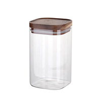 Bocaux de conservation carrés en verre hermétiques empilables sans BPA avec couvercle en acacia
