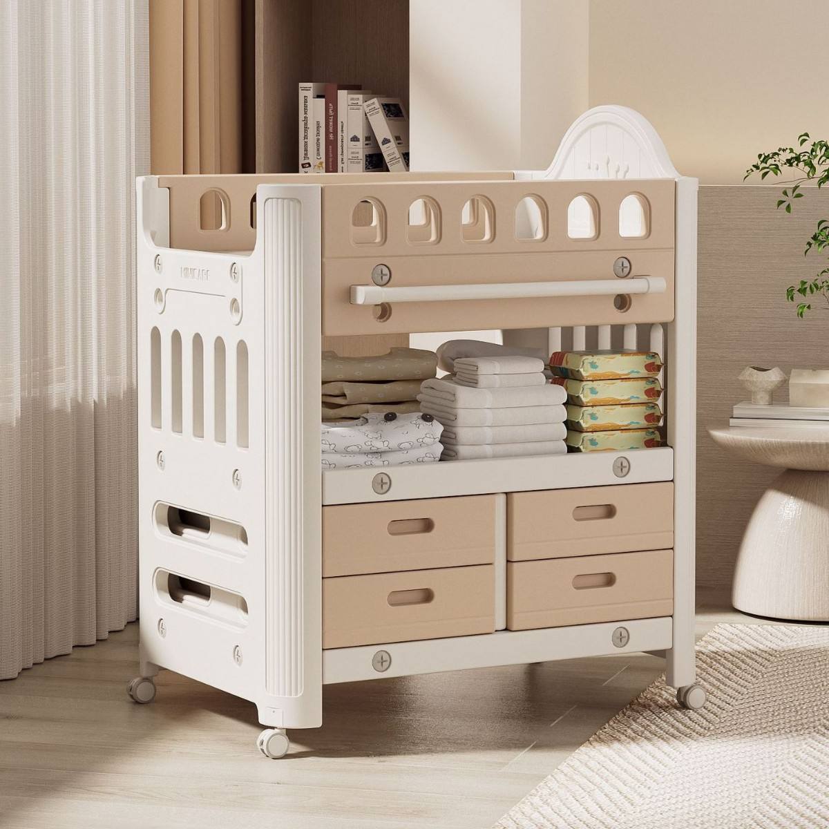 Table d'allaitement couleur café + 8 tiroirs