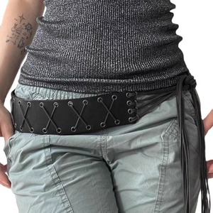 Ecowalson Vintage vendaje borlas Pu cinturón Y2K ahueca hacia fuera Punk mujeres al aire libre moda faldas Jeans pantalón cintura decorativa - Product Image 3