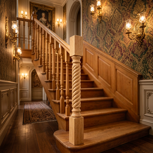 Colonne d'escalier en bois tourné, balustre torsadé, embout de balustrade pour la rénovation d'hôtels, villas, appartements et immeubles - Product Image 1