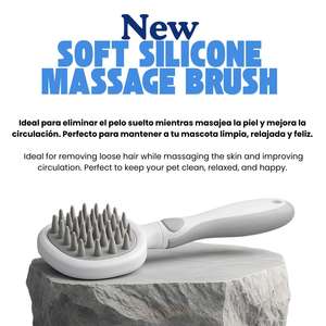 Pettine massaggiante in morbido silicone per cani e gatti, rosa, blu, verde, grigio, 19,5 cm x 9,2 cm - Product Image 4