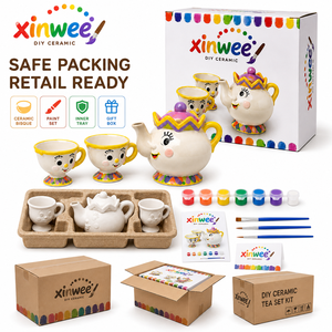 Kit de Tazas de Cerámica para Pintar, Juego de Té de Cuentos de Hadas para Niños, <span class=keywords><strong>Taza</strong></span> y <span class=keywords><strong>Tetera</strong></span> de Dibujos Animados, Manualidades, Regalo Festivo - Product Image 5