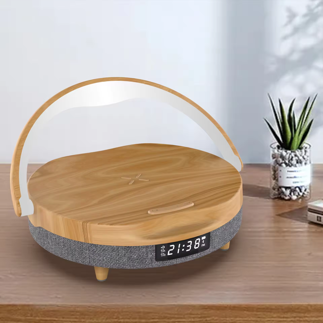 Creative Gift 4 in 1 Wireless Charger Digital Desk Clock Bluetooth Speaker Bedside Lamp for Home Office Wireless Charger