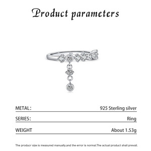 Women's 925 Silver Round Zircon Tassel Engagement Ring Romantic Prong Setting Rhodium Plated Jewelry - Product Image 5