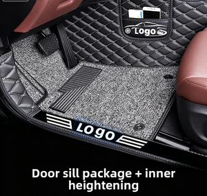 Tapis de sol de <span class=keywords><strong>voiture</strong></span> de luxe en cuir écologique double couche, entièrement enveloppants, matelassés losanges, avec protection de seuil de porte, garantie 2 ans - Product Image 5