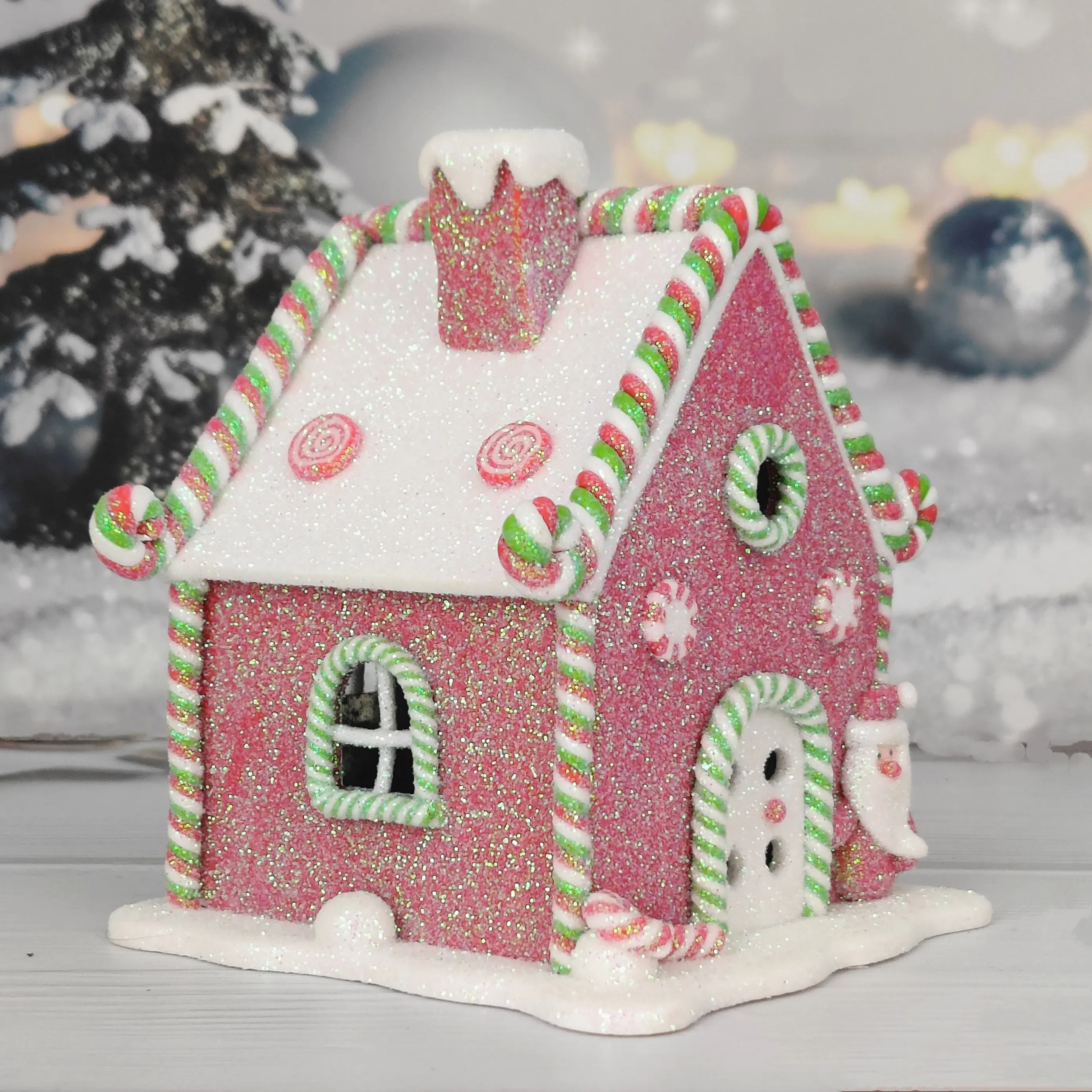 2022 Gingerbread House Ideas Led Lighted Candy Christmas Village House Figurines Polymer Clay Gingerbread House Craft Decoration