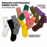 Chaussettes en coton côtelé personnalisées avec logo, vente en gros, unisexe, respirantes, unies, pour le sport, fournisseur OEM, confort décontracté