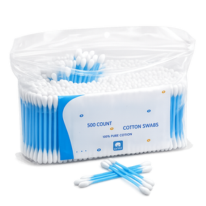 Venta al por Mayor de 500 Piezas de Hisopos de Algodón con Palitos de Plástico Azules de Doble <span class=keywords><strong>Punta</strong></span> Redonda para el Cuidado del Hogar, Maquillaje y Oídos - Product Image 1