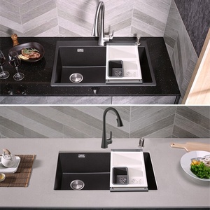 Modern luxury black sink <b>large</b> single-slot quartz stone sink above and below the counter basin sink kitchen basin - Product Image 4