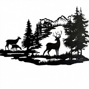 Décoration murale exquise en fonte de fer style Art Déco, cerf découpé au laser, animal de la forêt, décoration de Noël pour la maison, artisanat suspendu - Product Image 1