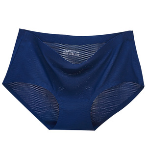 Braguitas de una pieza para mujer, de seda helada, con orificios transpirables, patrón sólido, tejido de punto, Spandex/Nylon, tiro medio, tallas grandes - Product Image 5