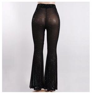 Vêtements pour femmes pantalons en <span class=keywords><strong>plastique</strong></span> goutte femmes taille haute noir décontracté dames jambe large discothèque Sexy maille voir à travers le pantalon - Product Image 6