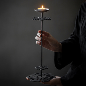 Frost Flower Candlestick Metal <b>Standing</b> Holder Retro Chinese Zen Style Home Office <b>Tea</b> Table Decor - Product Image 3