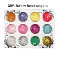 SunelPort Lentejuelas Francesas 3D de Lujo para Uñas, Formas de Corazón y Estrella, 12 Colores Brillantes, Película Hueca, Sombra de Maquillaje Color Durazno Rojo