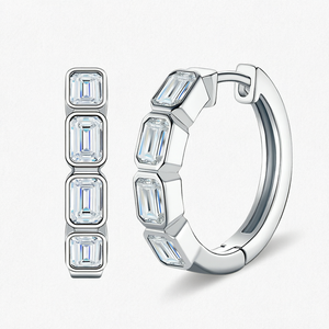 Pendientes de Aro Largos con Moissanita Corte Esmeralda Clásico, Plata de Ley 925, Baño de Rodio, Pulidos, Hipoalergénicos, Joyería de Lujo - Product Image 1