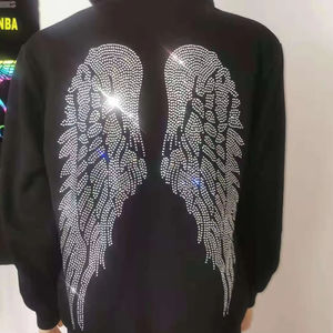 Personnalisable Cristal Ailes d'Ange Applique Flatback Rond Motif Avec Hot-Fix Technique Vêtements Hoodies Avec Strass - Product Image 1
