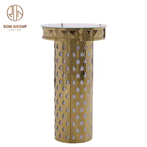 Luxury design restaurant outdoor furniture wedding table with glass desktop gold stainless steel round bar