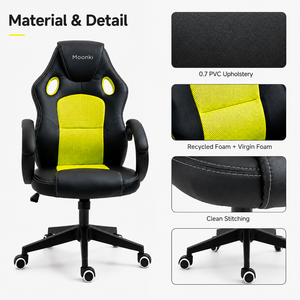 Chaise de jeu Moonki à dossier haut avec accoudoirs réglables et soutien lombaire, chaise de bureau pivotante en cuir PU pour bureau d'ordinateur - Product Image 6