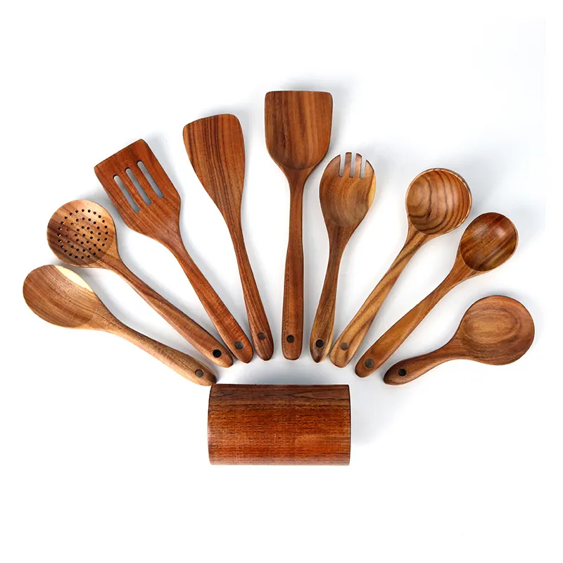 Natural Acacia Wooden Nonstick Cooking Tool Sets Household Kitchen Supplies Cooking Accessories Ustensiles De Cuisine