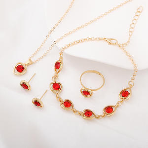 Fashion Jewelry Sets Heart Shape <b>Red</b> Crystal Gold Plated Necklace Earrings Ring <b>Bracelet</b> Women's Party Romantic Style - Product Image 1