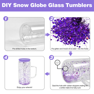 US Stocked 25pcs/ctn Handled Snow <strong>Globe</strong> 16oz Double Wall Glass Tumbler Colorful Lid Snow <strong>Globe</strong> Glass <strong>Can</strong> <strong>with</strong> Pre-drilled Hole - Product Image 5