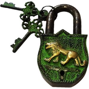 PARIJAT HANDICRAFT Beautiful Brass <b>Padlocks</b> with Two Keys Functional and Antique Tiger Design - Product Image 1