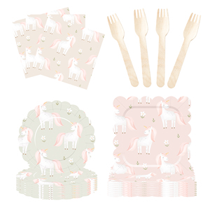 Assiettes en papier, gobelets en papier et serviettes DAMAI à pois roses licorne pour fête d'anniversaire d'enfants, baby shower, ensemble de vaisselle jetable en papier - Product Image 5
