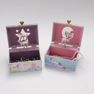 EQ Baby's MDF Wooden Clockwork Music Box Rotating Unicorn Glitter Rainbow Design Jewelry <b>Storage</b> <b>2</b> Pullout <b>Drawers</b> Cartoon Music - Product Image 1