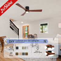 Ventilateur de plafond 1stshine à montage encastré avec pales en bois massif, personnalisable OEM/ODM, moteur DC innovant à économie d'énergie avec lumière LED
