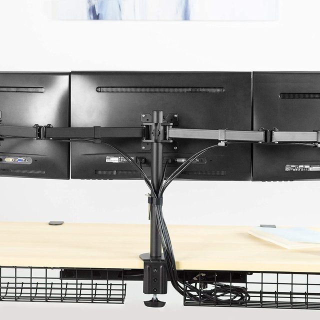 MG Dual Monitor Adjustable Desk Mount Articulating Stand Holds 2 Screens up to 27 Inches High Grade Steel & Aluminum in Stock