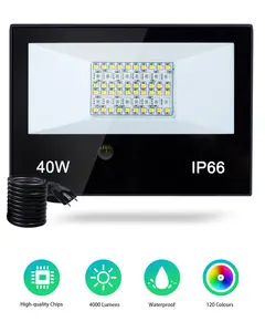 40W RGB 색상 변경 홍수 빛 원격 제어 메모리 타이밍 4 모드 IP66 방수 야외 LED 투광 파티