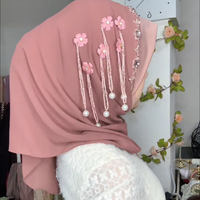 Gran Oferta Hiyab Envolvente Tipo Jersey con Borde de Borlas y Flores Elaboradas, Hecho a Mano, para Mujeres Musulmanas, Venta al por Mayor de Fábrica