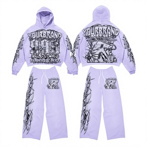 Conjunto Deportivo de Sudadera con Capucha y Pantalones Color Morado Sólido de LONG MISSION INDUSTRY, Corte Regular, 100% Algodón, Informal de Invierno, Unisex - Product Image 1