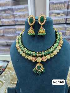 Parure de bijoux Grand Polki en alliage plaqué or avec boucles d'oreilles assorties pour femmes et jeunes filles, idéale pour mariage, fiançailles, soirée, ensemble tendance - Product Image 2