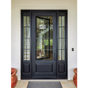 <span class=keywords><strong>Porte</strong></span> <span class=keywords><strong>d</strong></span>'<span class=keywords><strong>entrée</strong></span> moderne en fer forgé noir avec panneaux latéraux en verre, design en <span class=keywords><strong>grille</strong></span> et finition résistante aux intempéries pour les maisons - Product Image 1