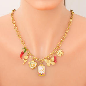 Collar de Perlas Ajustable DIY al por Mayor, Chapado en Oro de 18K, Acero Inoxidable, Cierre <span class=keywords><strong>OT</strong></span> con Colgante de Corazón, Sol y <span class=keywords><strong>Botas</strong></span> para Mujer - Product Image 5