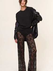 <span class=keywords><strong>Pantaloni</strong></span> Bootcut <span class=keywords><strong>Lunghi</strong></span> Vintage a Vita Alta con Cuciture e <span class=keywords><strong>Pizzo</strong></span> Trasparente Sexy Nuovi Arrivi Estivi Stile Europeo-Americano - Product Image 2