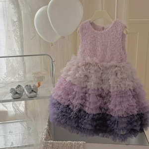 Tongxingyuan Girls Woolen Cake Dress Long Sleeve Autumn Winter Casual Purple Star River - Product Image 3